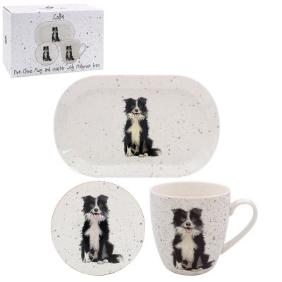 Zoom bild av Mugg, underlägg & bricka collie